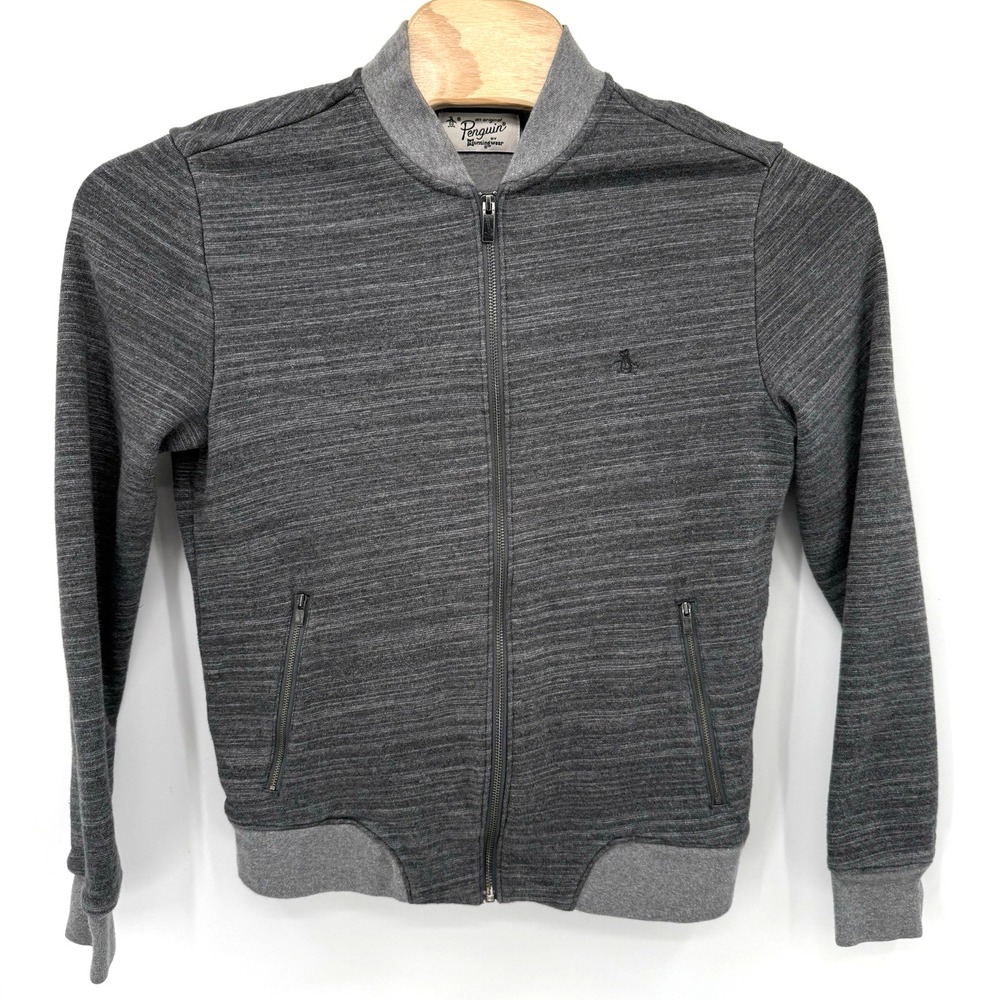 Original Penguin Bomber Jacket Mens Medium Grey Space Dye Full Zip Lightweight‎